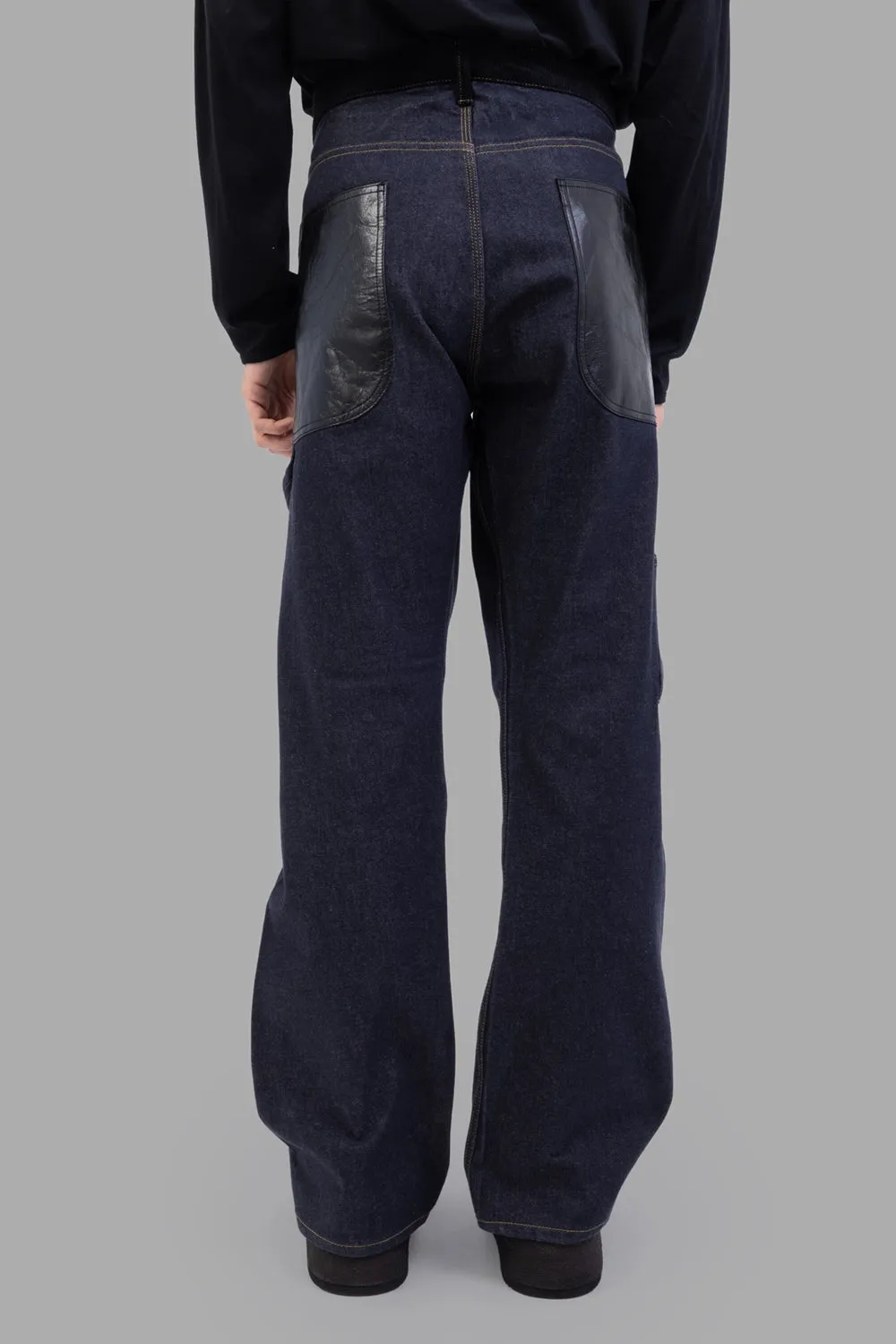 Leather-Patch Denim Trousers in Indigo sold by Plus Zero Concept Store product image thumbnail 2