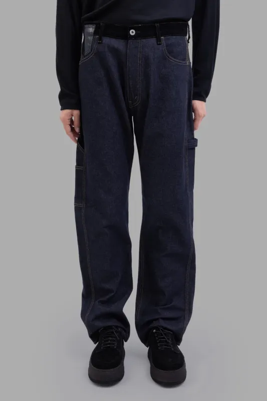 Leather-Patch Denim Trousers in Indigo sold by Plus Zero Concept Store