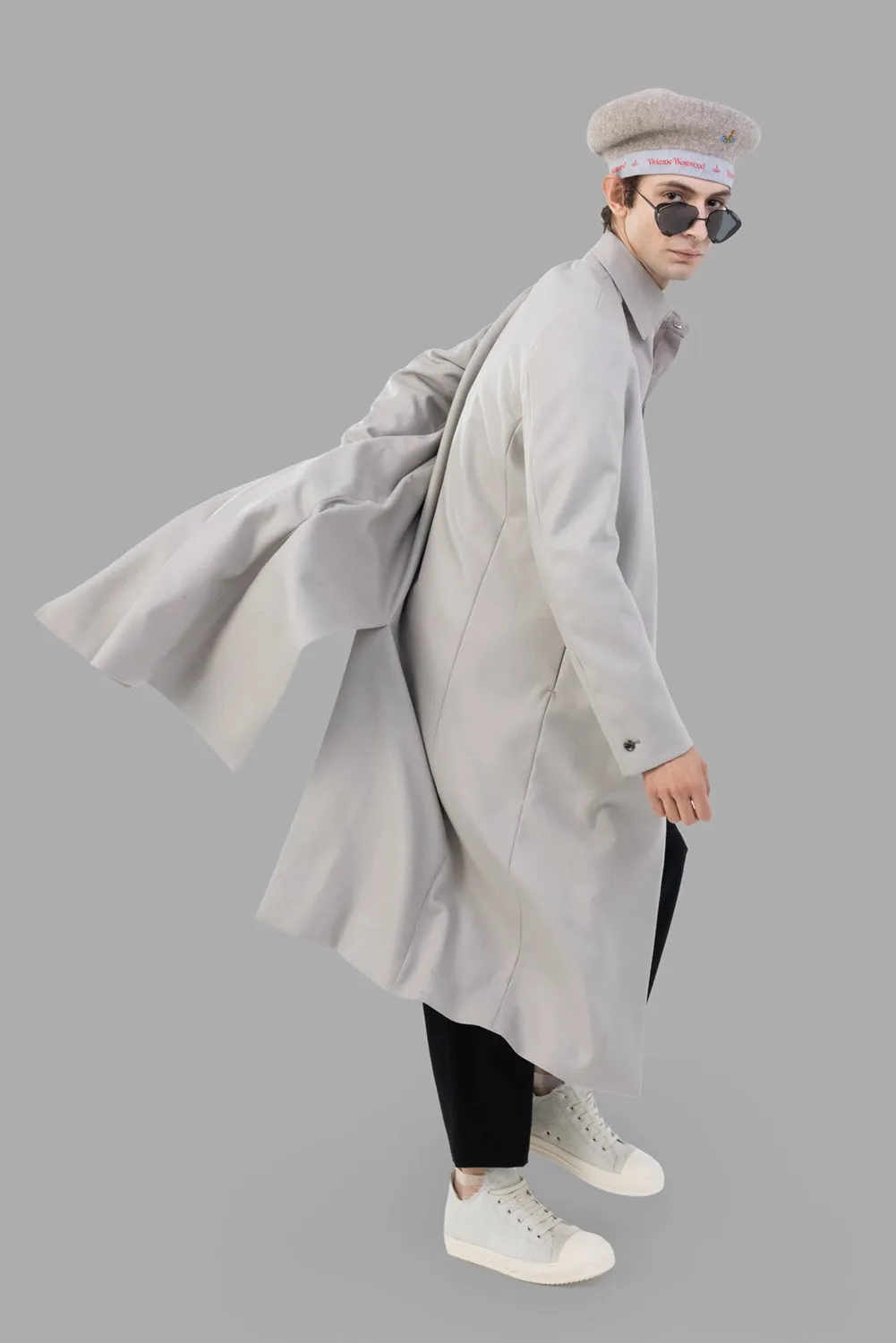 Collarless Double-Melton Maxi Coat in Light Grey sold by Plus Zero Concept Store product image thumbnail 3