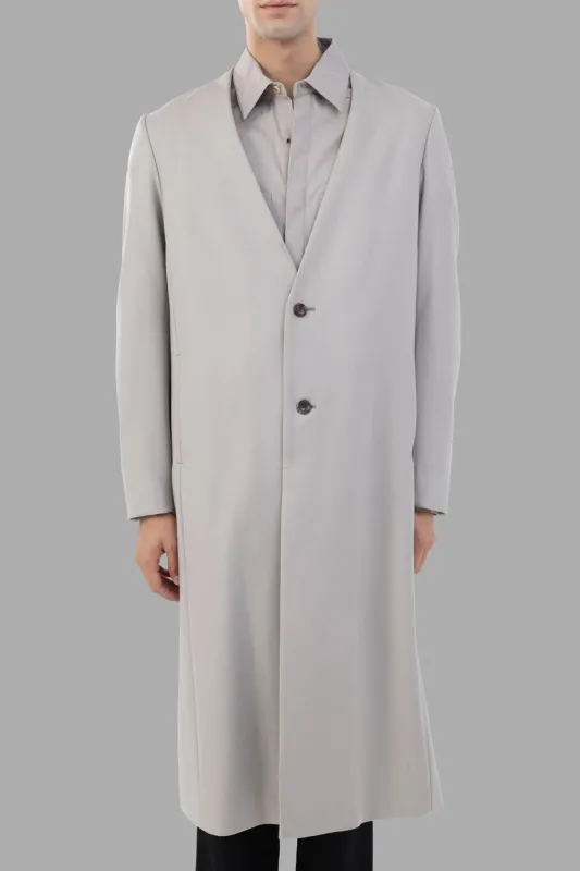 Collarless Double-Melton Maxi Coat in Light Grey sold by Plus Zero Concept Store