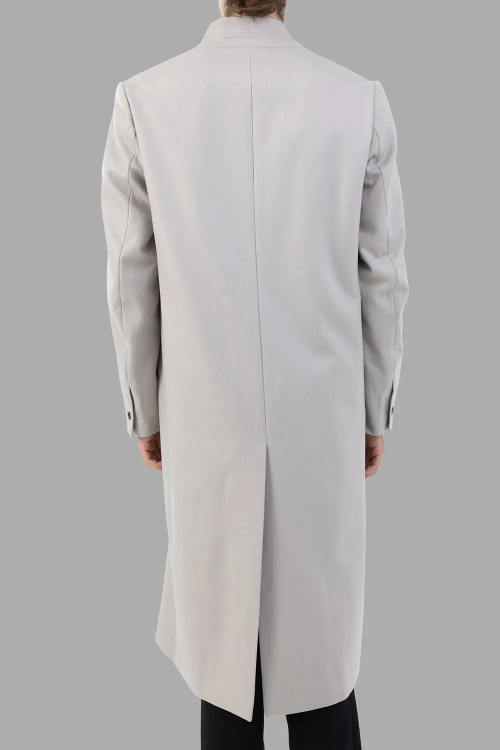 Collarless Double-Melton Maxi Coat in Light Grey sold by Plus Zero Concept Store product image thumbnail 2