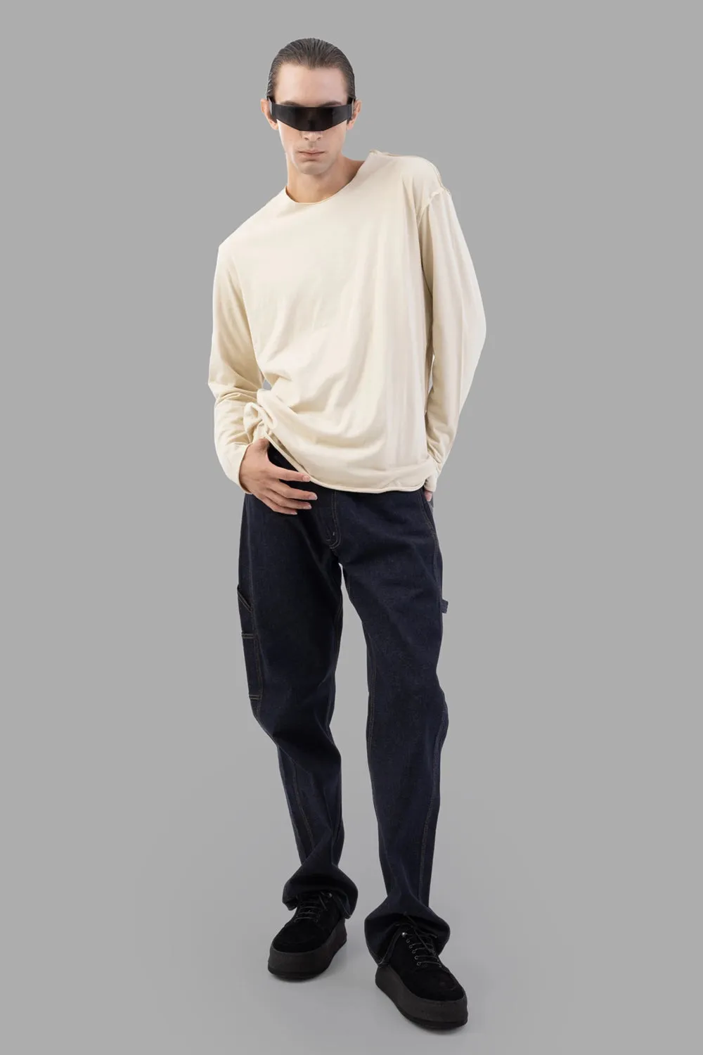 Ecru Layered Long-Sleeve T-Shirt sold by Plus Zero Concept Store product image thumbnail 4