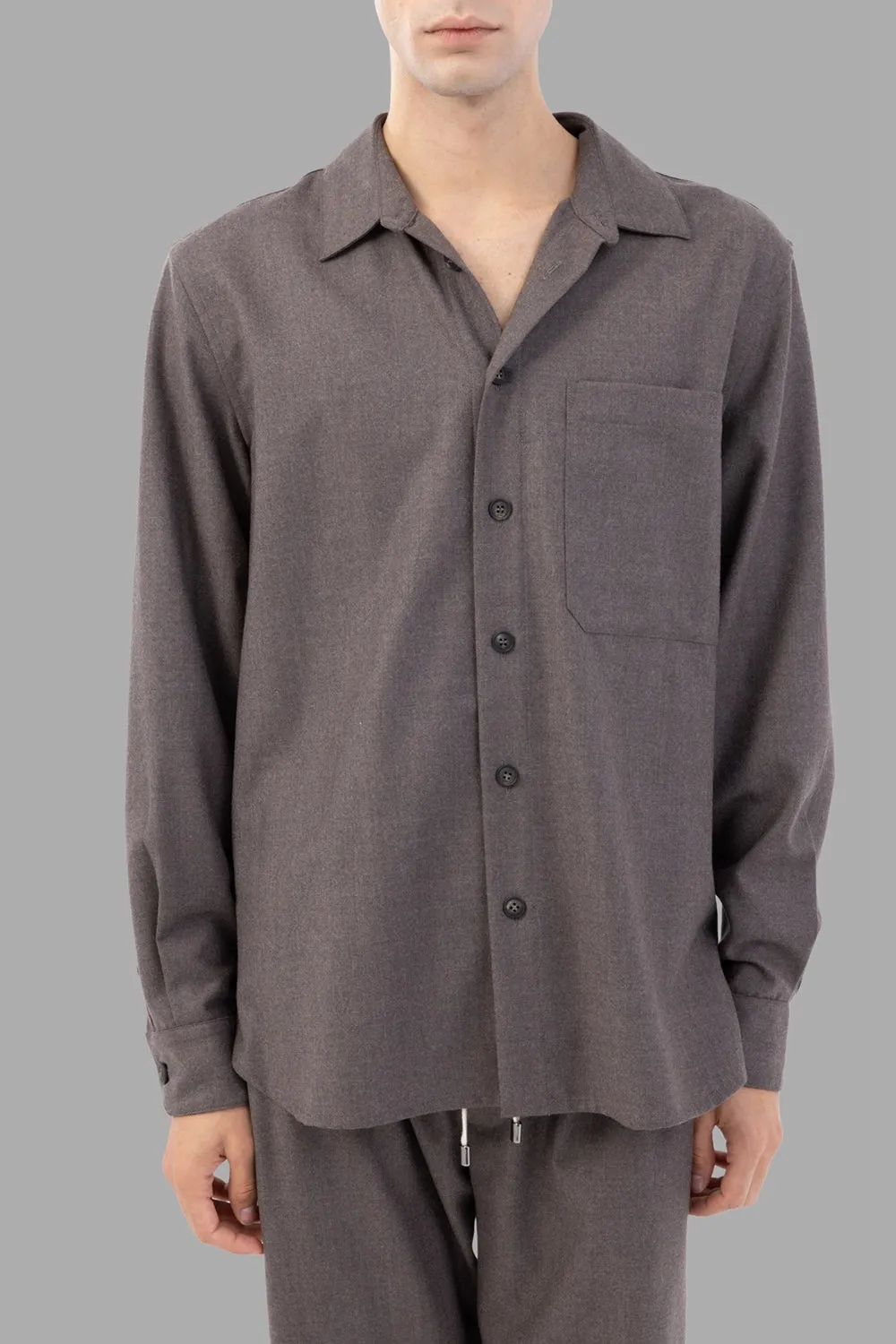 Flannel Camp-Collar Shirt in Tortora sold by Plus Zero Concept Store