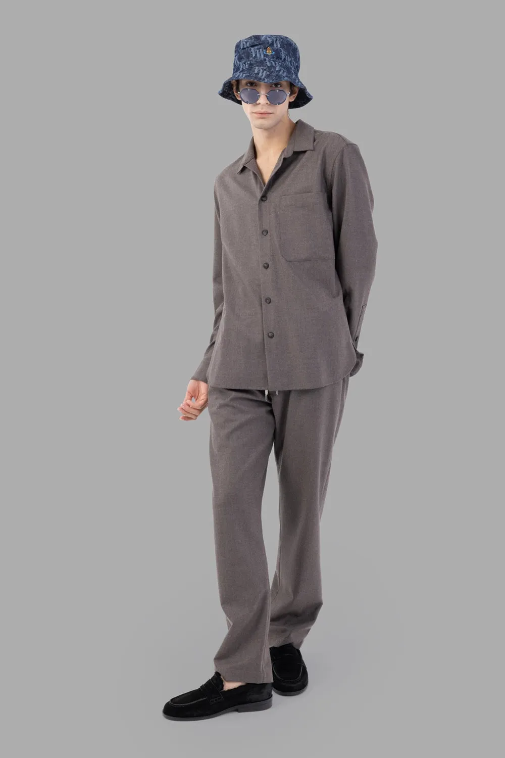 Flannel Camp-Collar Shirt in Tortora sold by Plus Zero Concept Store product image thumbnail 3