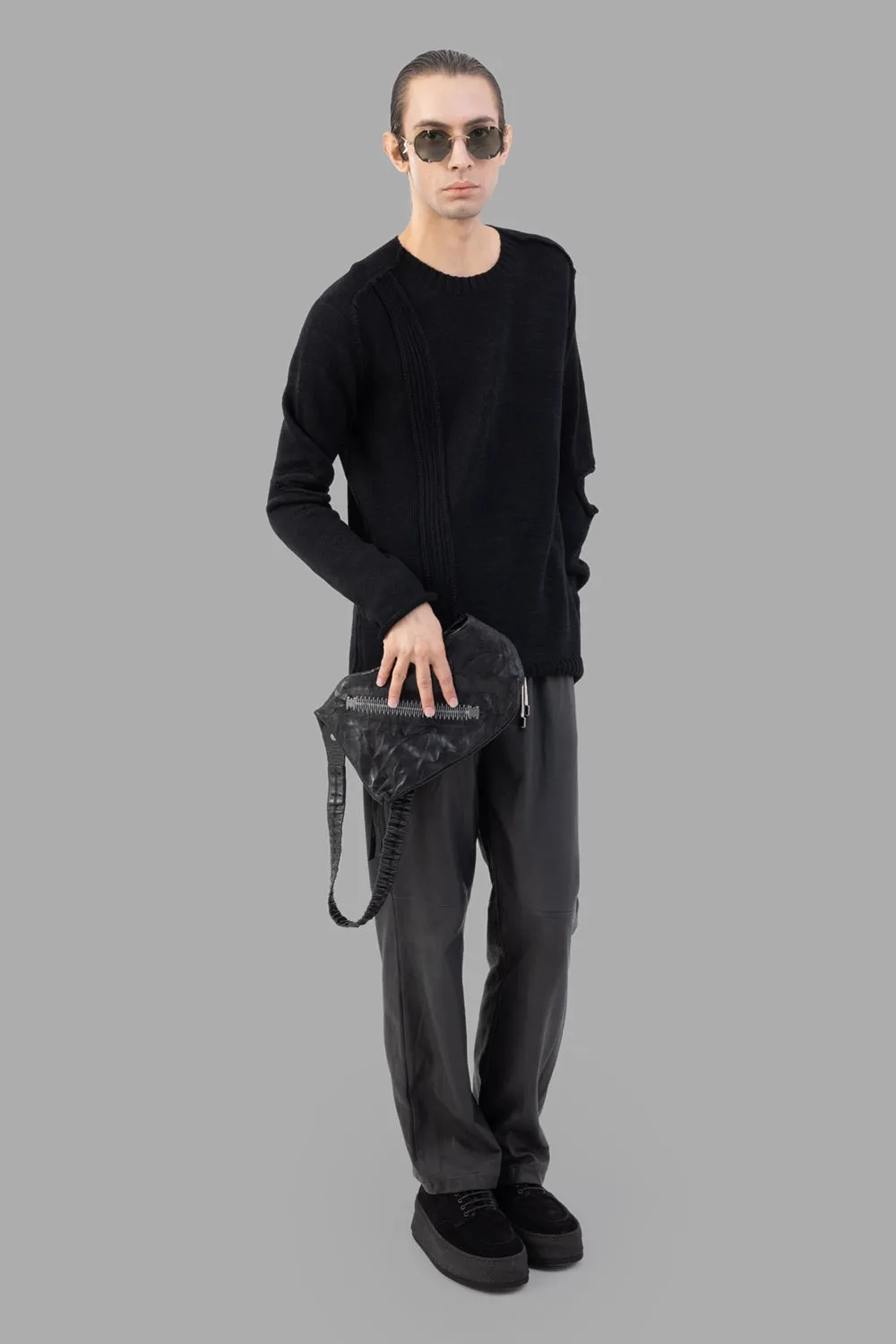 Black Leather Drawstring Trousers sold by Plus Zero Concept Store product image thumbnail 3