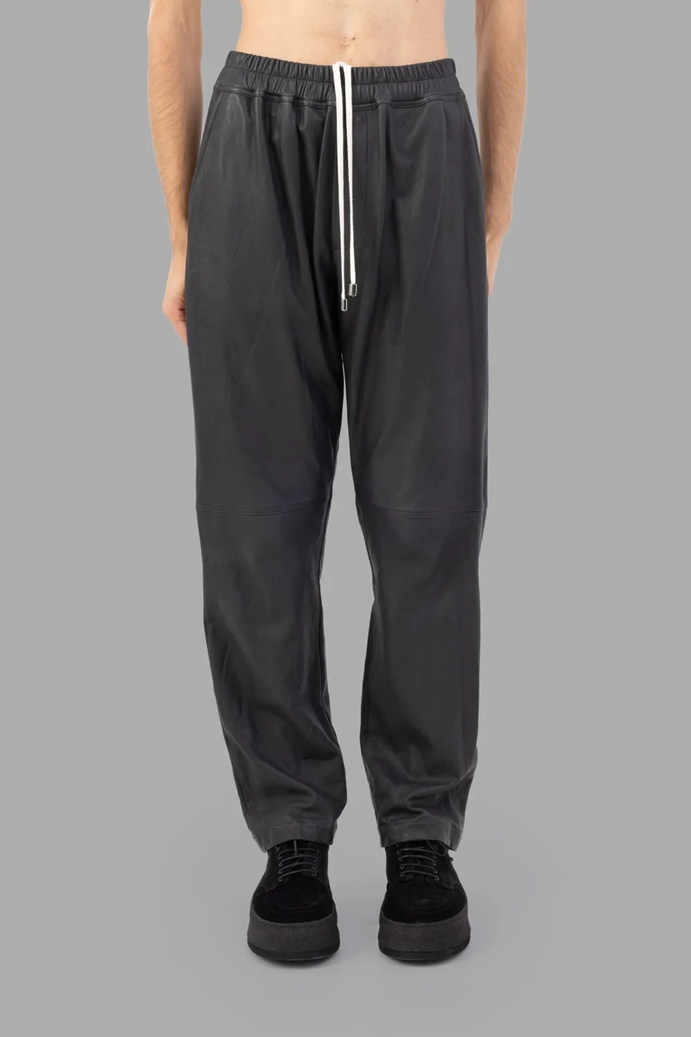 Black Leather Drawstring Trousers sold by Plus Zero Concept Store
