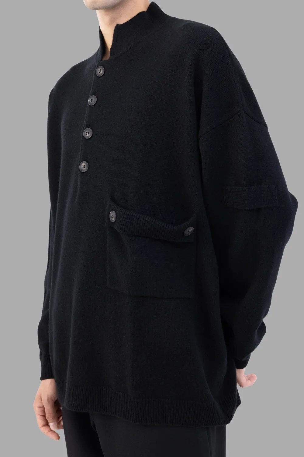 Black Button-Placket Knit Pullover sold by Plus Zero Concept Store product image thumbnail 3