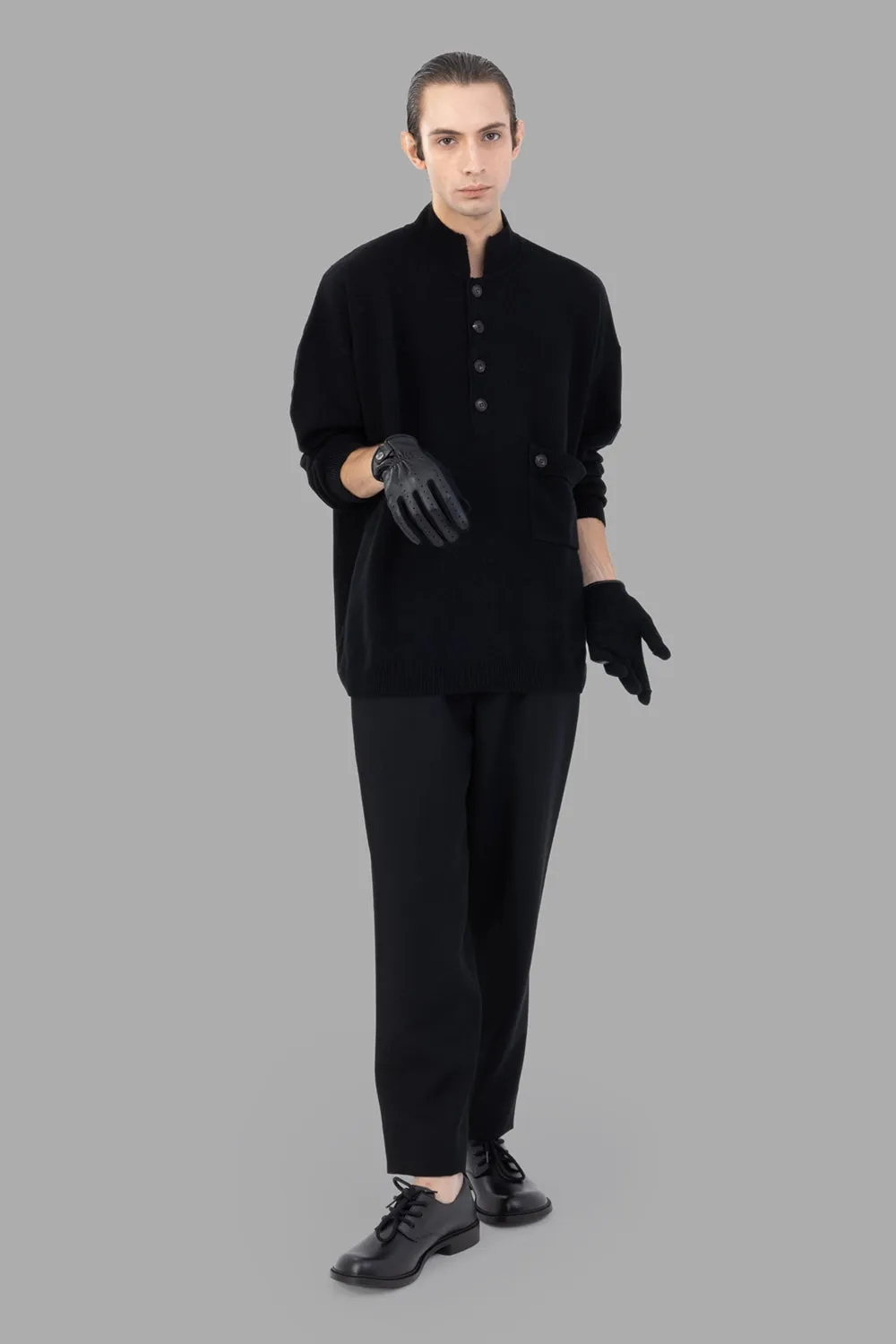 Black Button-Placket Knit Pullover sold by Plus Zero Concept Store product image thumbnail 4