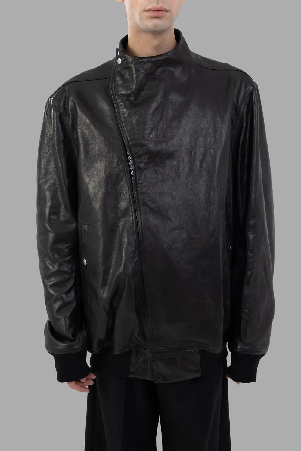 Black Funnel-Neck Leather Flight Jacket sold by Plus Zero Concept Store