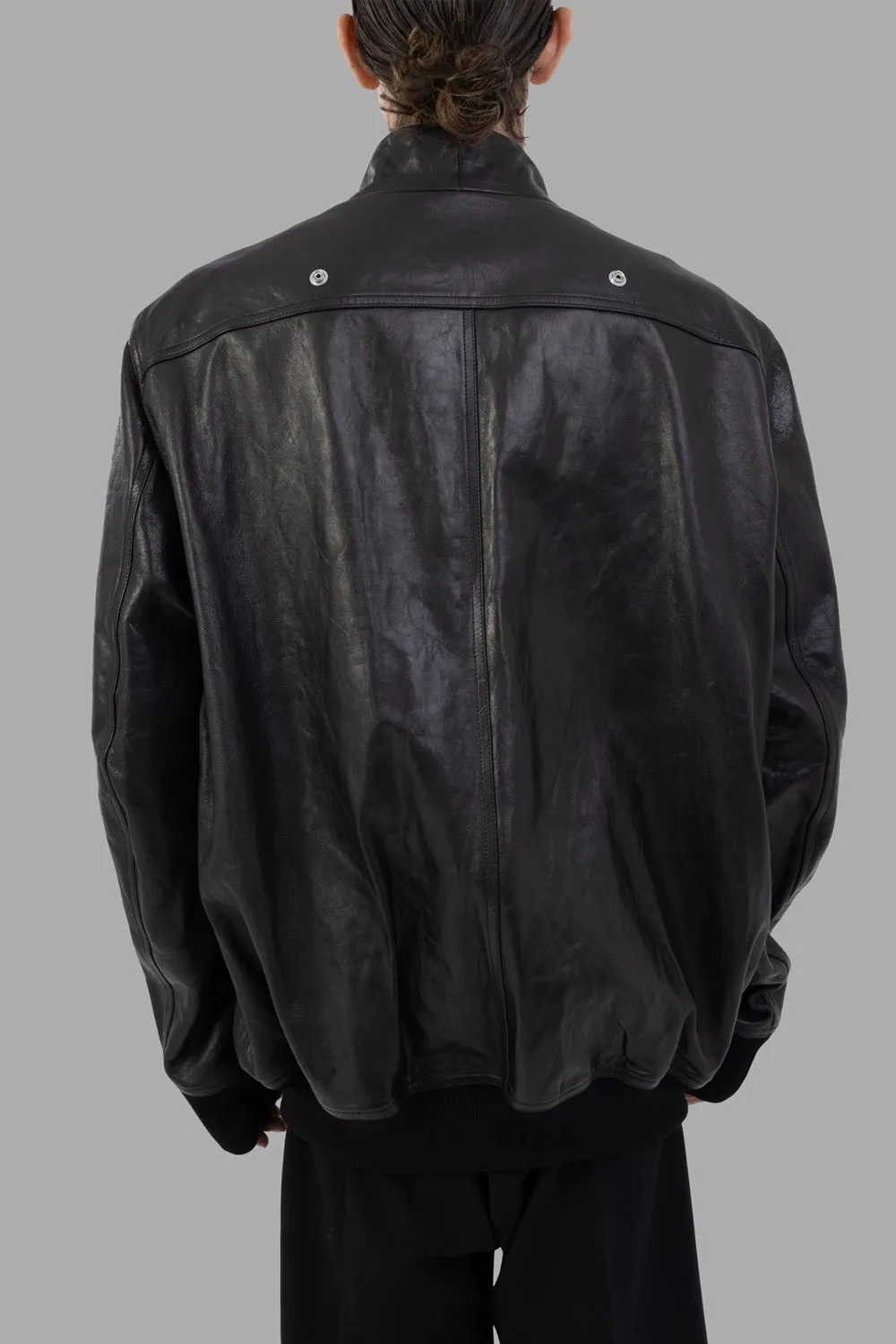Black Funnel-Neck Leather Flight Jacket sold by Plus Zero Concept Store product image thumbnail 2