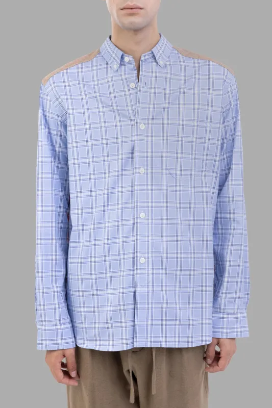 Check Shirt with Quilted Back in Sax/Orange sold by Plus Zero Concept Store