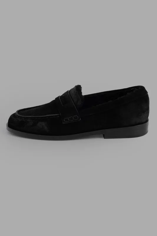 Black Mocasso Reverse-Calf Shearling Loafers sold by Plus Zero Concept Store