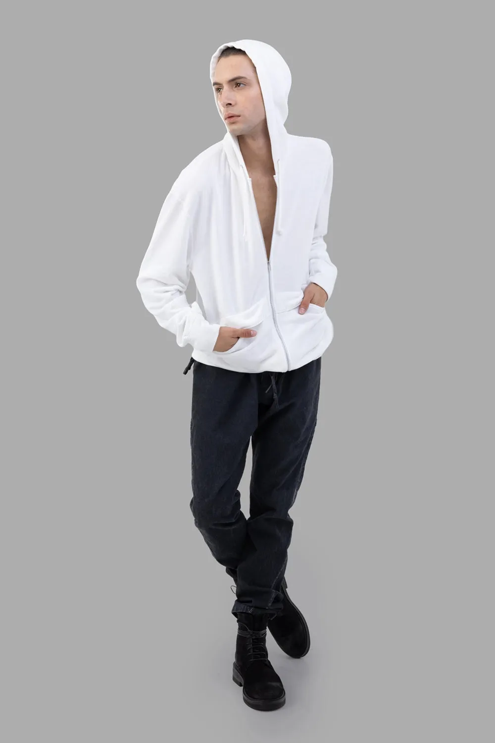 Zip-Up Hoodie in White sold by Plus Zero Concept Store product image thumbnail 4
