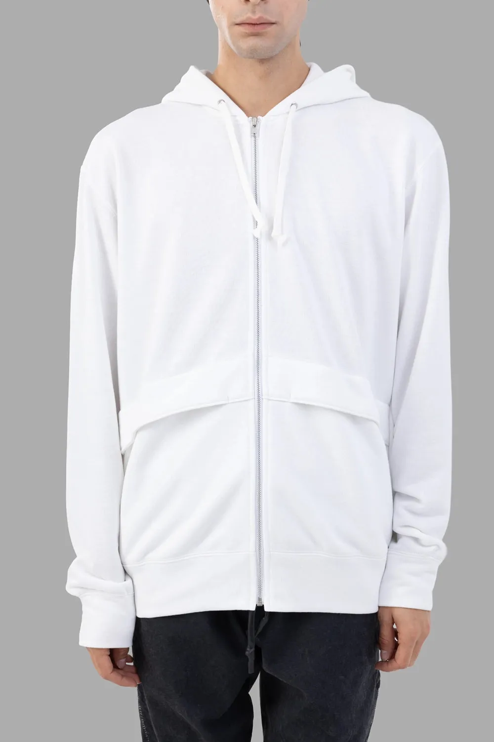 Zip-Up Hoodie in White sold by Plus Zero Concept Store