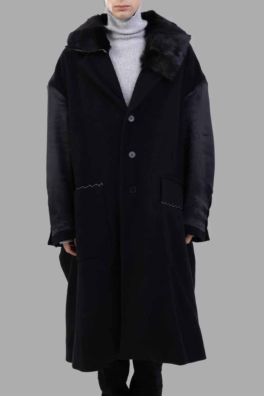 Black Oversized Coat with Contrast Sleeves sold by Plus Zero Concept Store