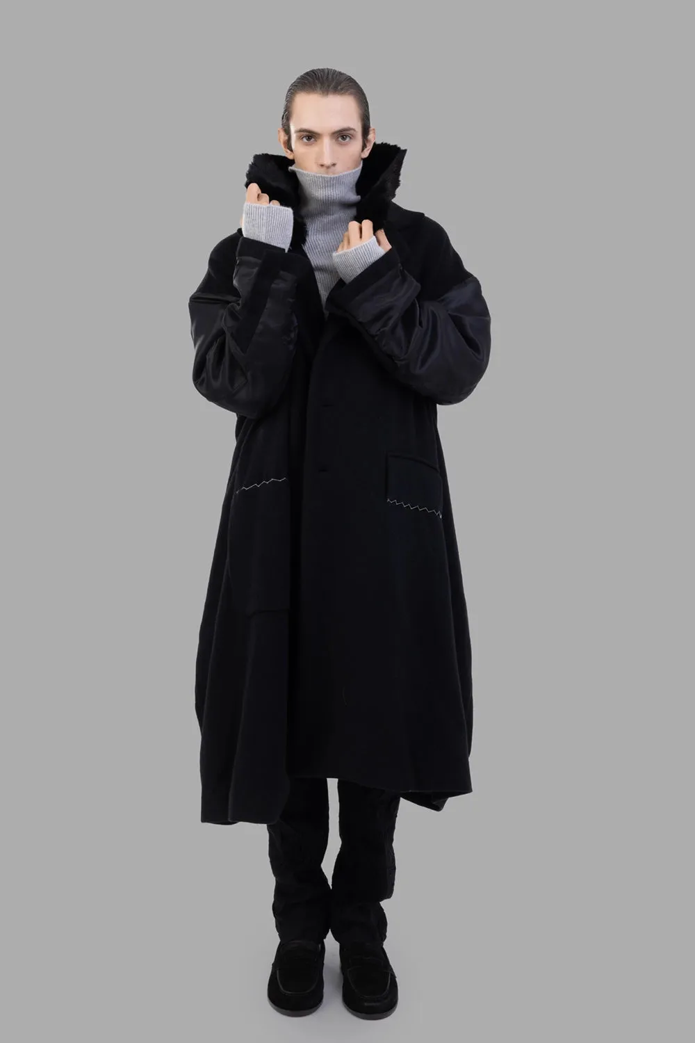 Black Oversized Coat with Contrast Sleeves sold by Plus Zero Concept Store product image thumbnail 4
