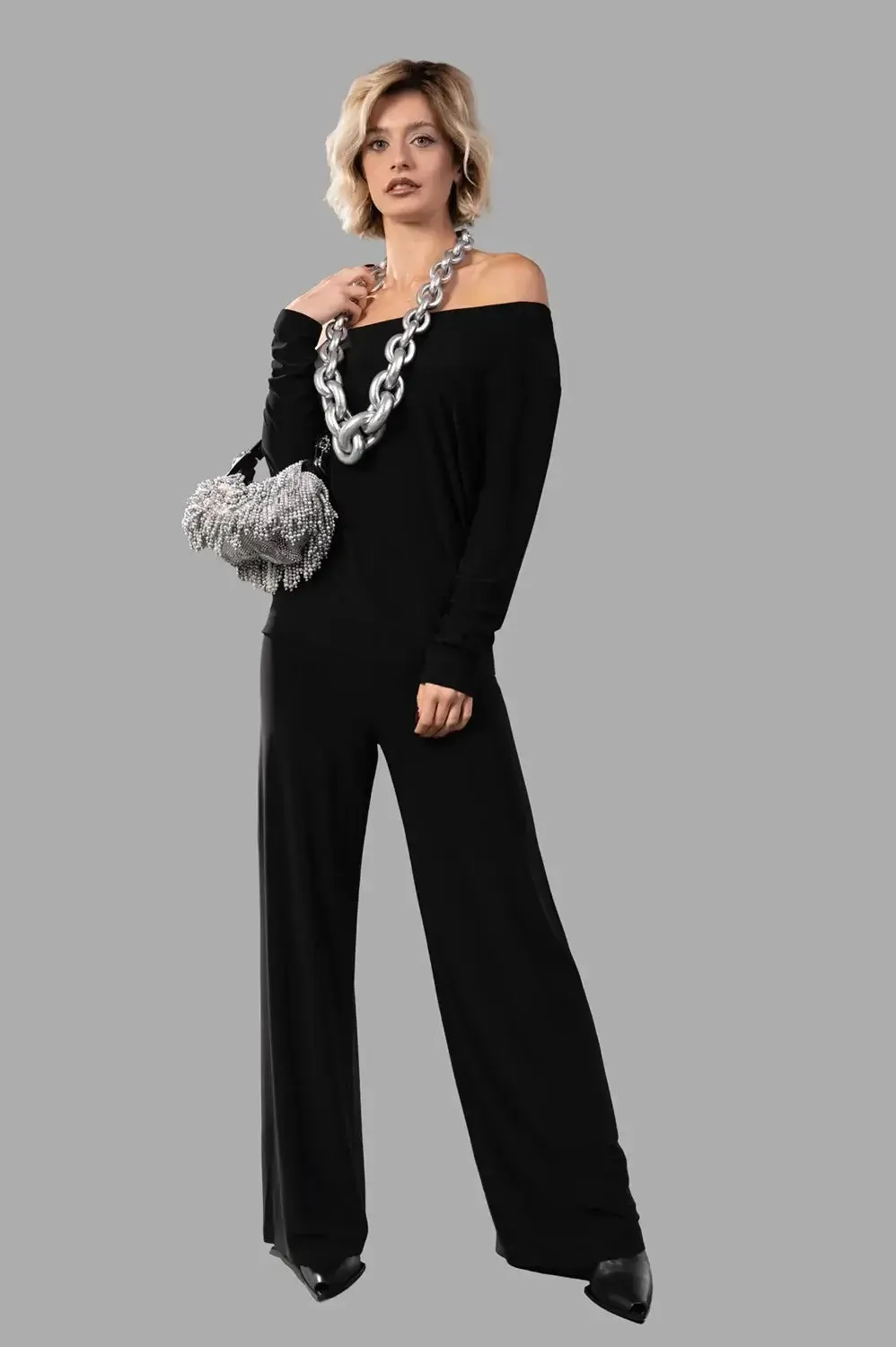 Long sleeve drop shoulder top in black sold by Plus Zero Concept Store product image thumbnail 2