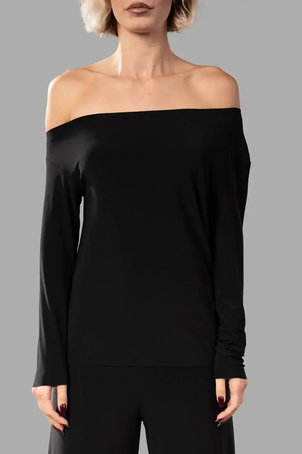 Long sleeve drop shoulder top in black sold by Plus Zero Concept Store