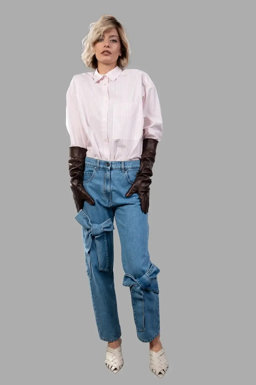 Wide‑leg trousers in blue washed denim sold by Plus Zero Concept Store product image thumbnail 3