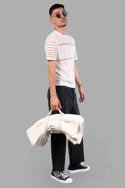Sheer Stripe Tee in Ivory sold by Plus Zero Concept Store
