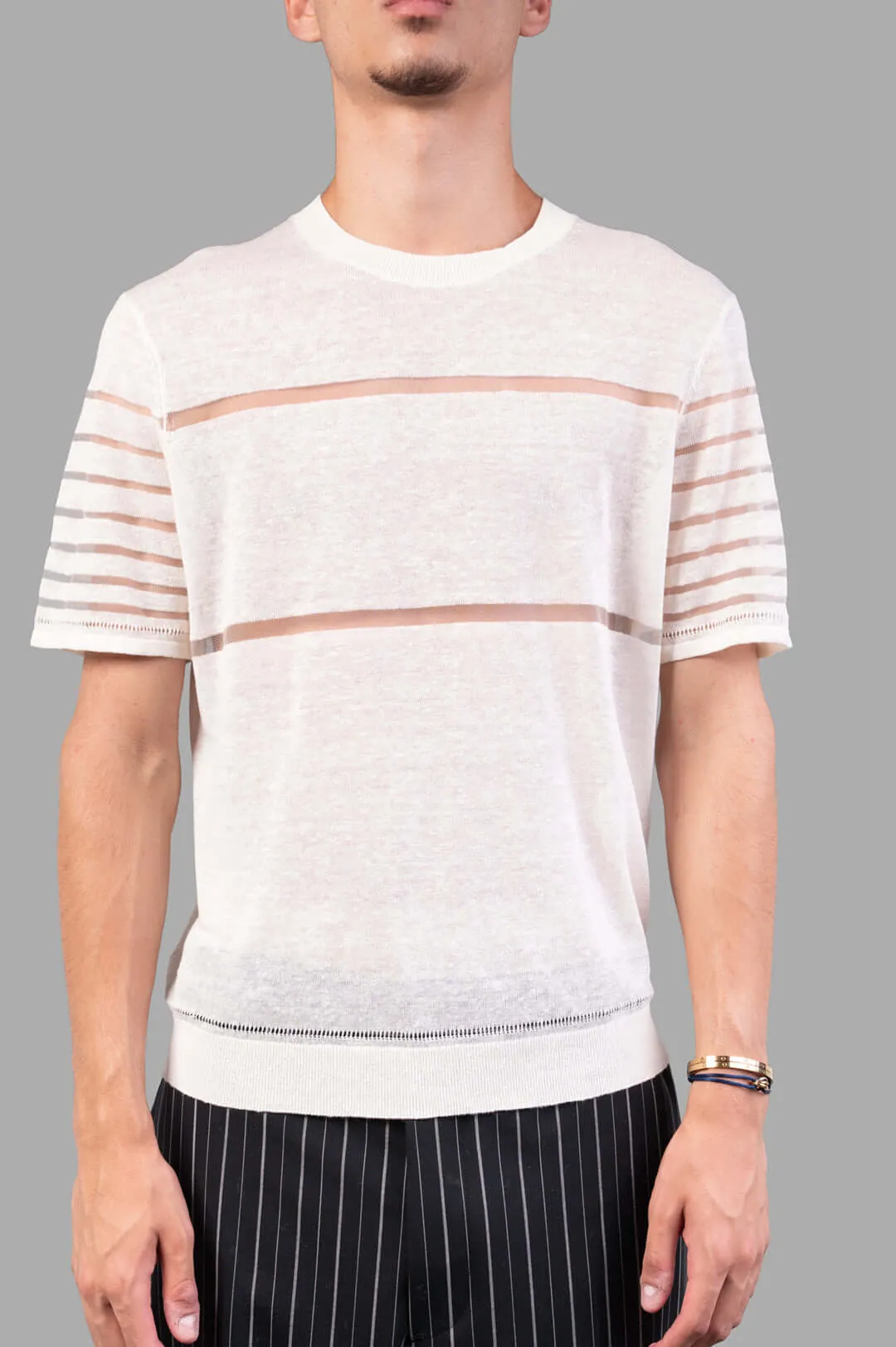 Sheer Stripe Tee in Ivory sold by Plus Zero Concept Store product image thumbnail 2