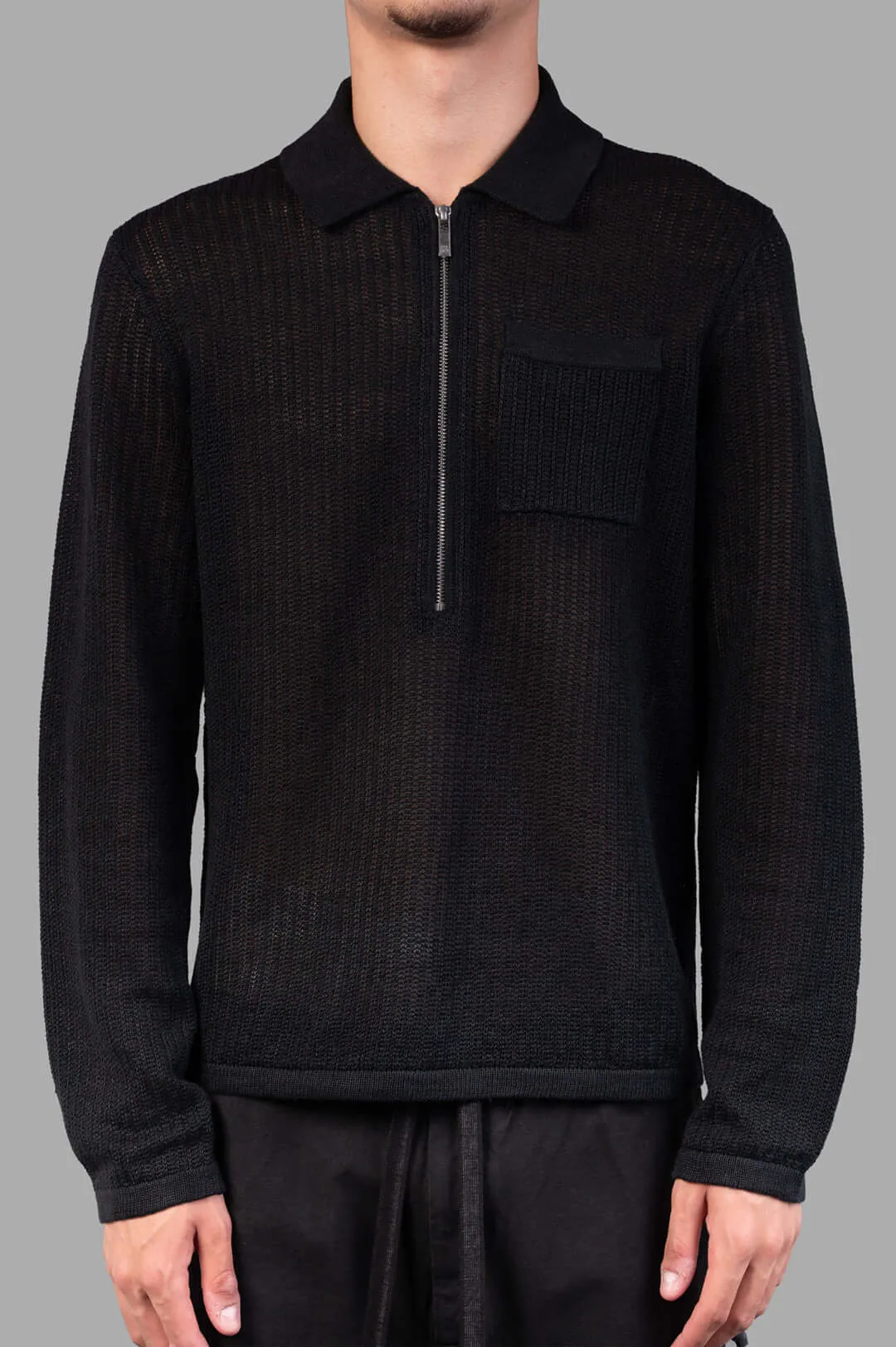 Long-sleeve Zip Polo in Black sold by Plus Zero Concept Store product image thumbnail 2