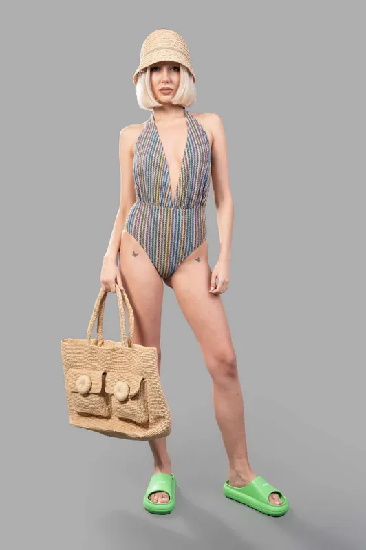 Striped One-piece Swimsuit sold by Plus Zero Concept Store