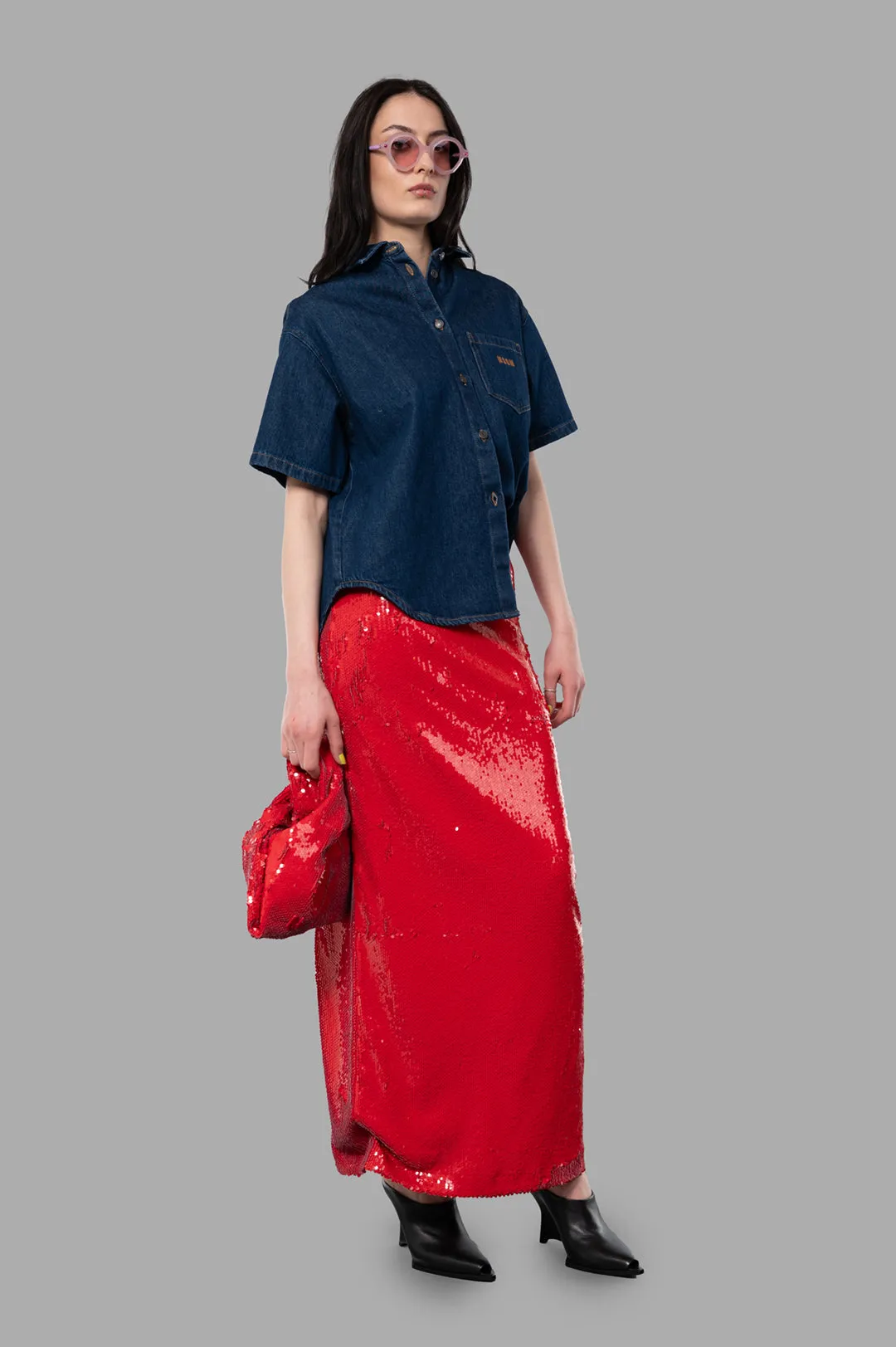 Red Sequin Skirt sold by Plus Zero Concept Store