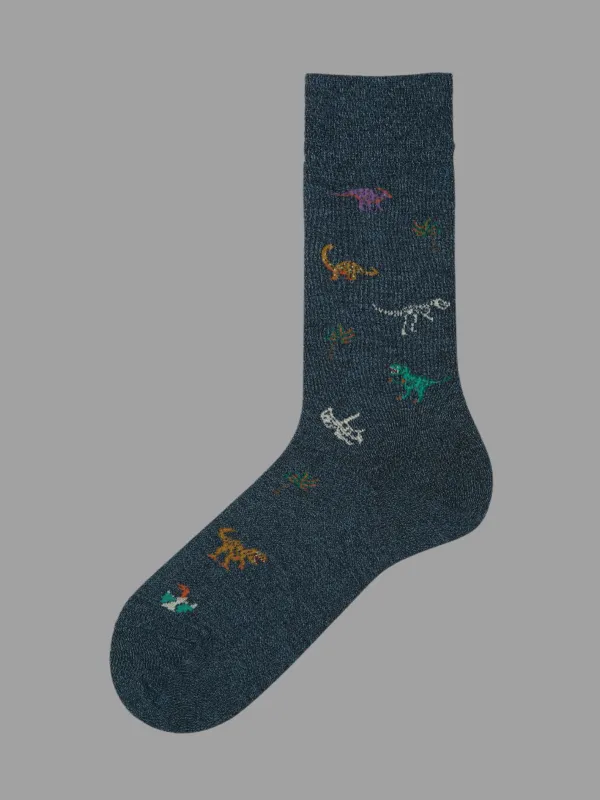 Dinosaur-Pattern Crew Socks sold by Plus Zero Concept Store