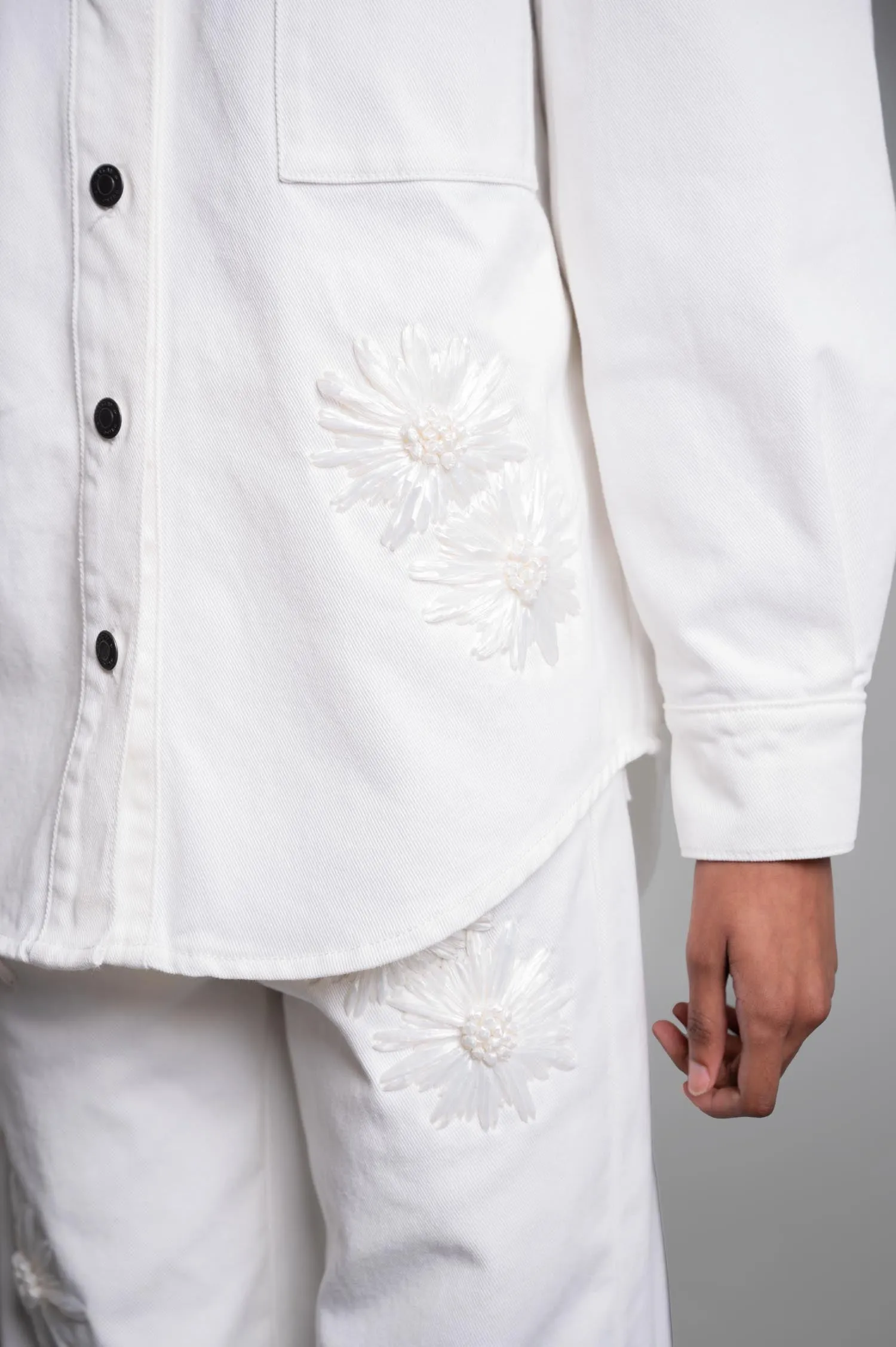 Denim Shirt with Raffia Flowers sold by Plus Zero Concept Store product image thumbnail 4