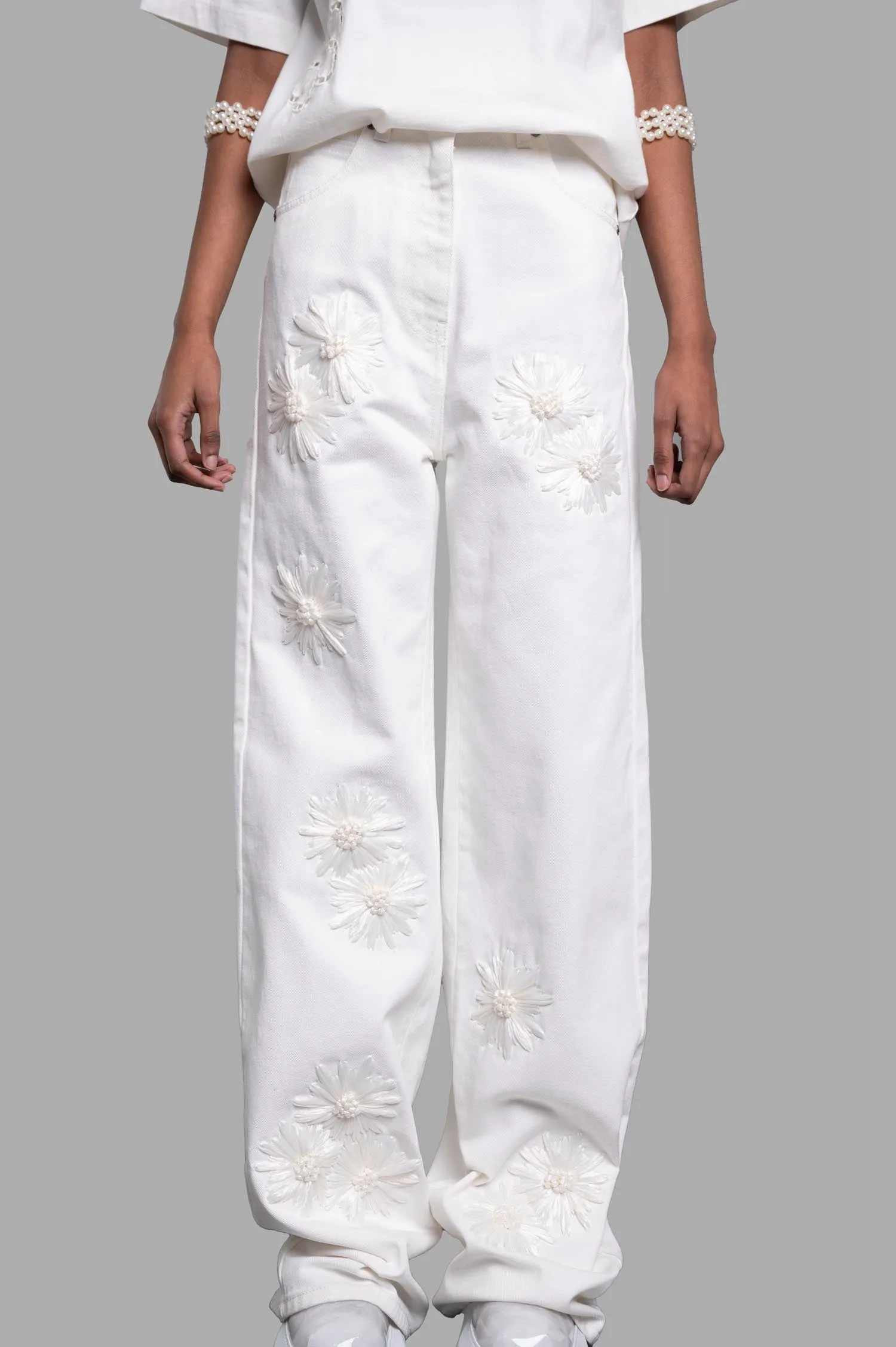 Denim Trousers with Raffia Flowers sold by Plus Zero Concept Store product image thumbnail 2