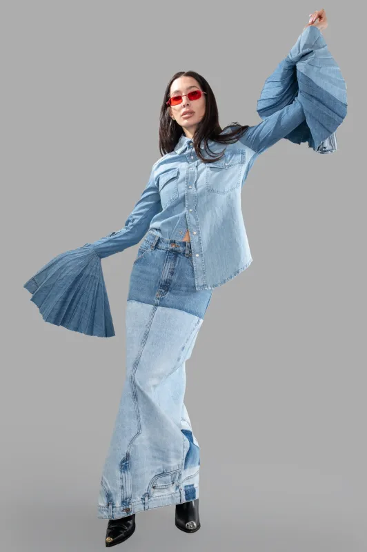 Denim Shirt With Pleated Sleeves sold by Plus Zero Concept Store