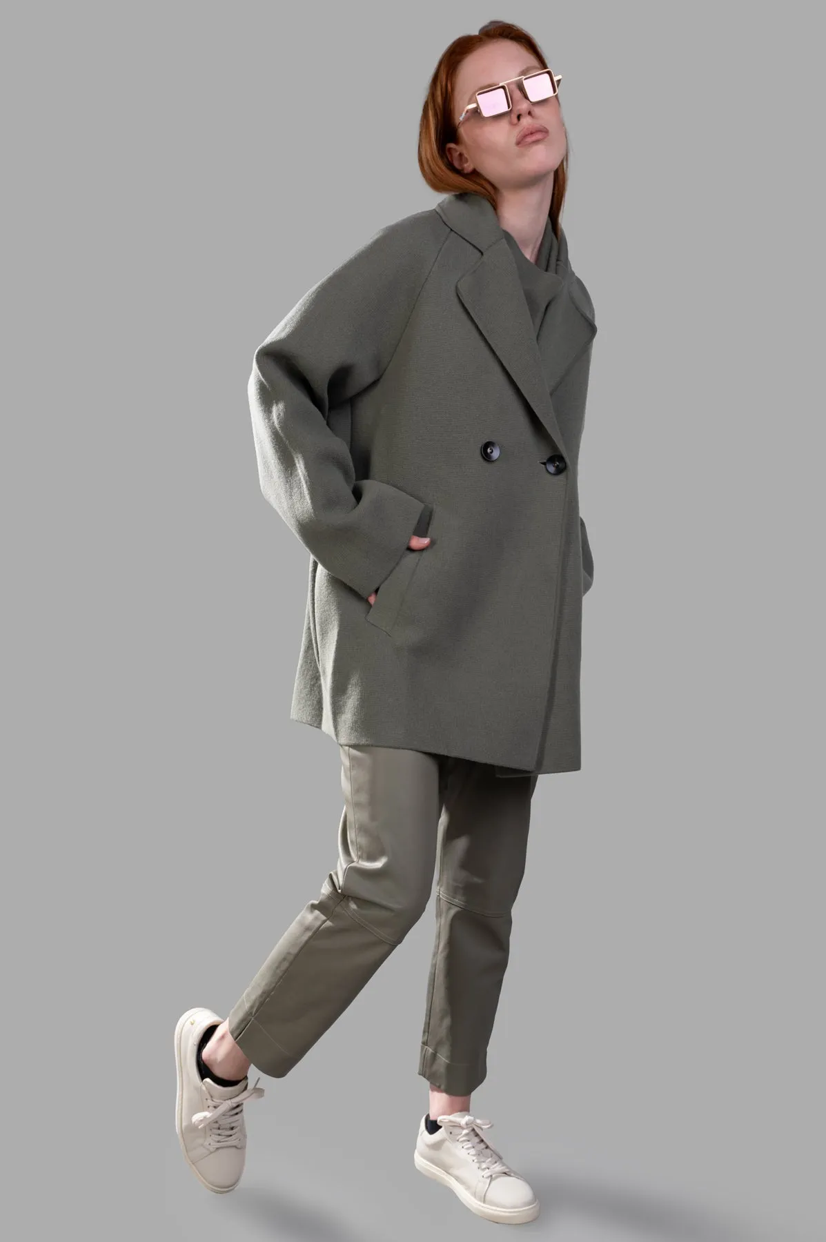 Olive Double-breasted Coat sold by Plus Zero Concept Store