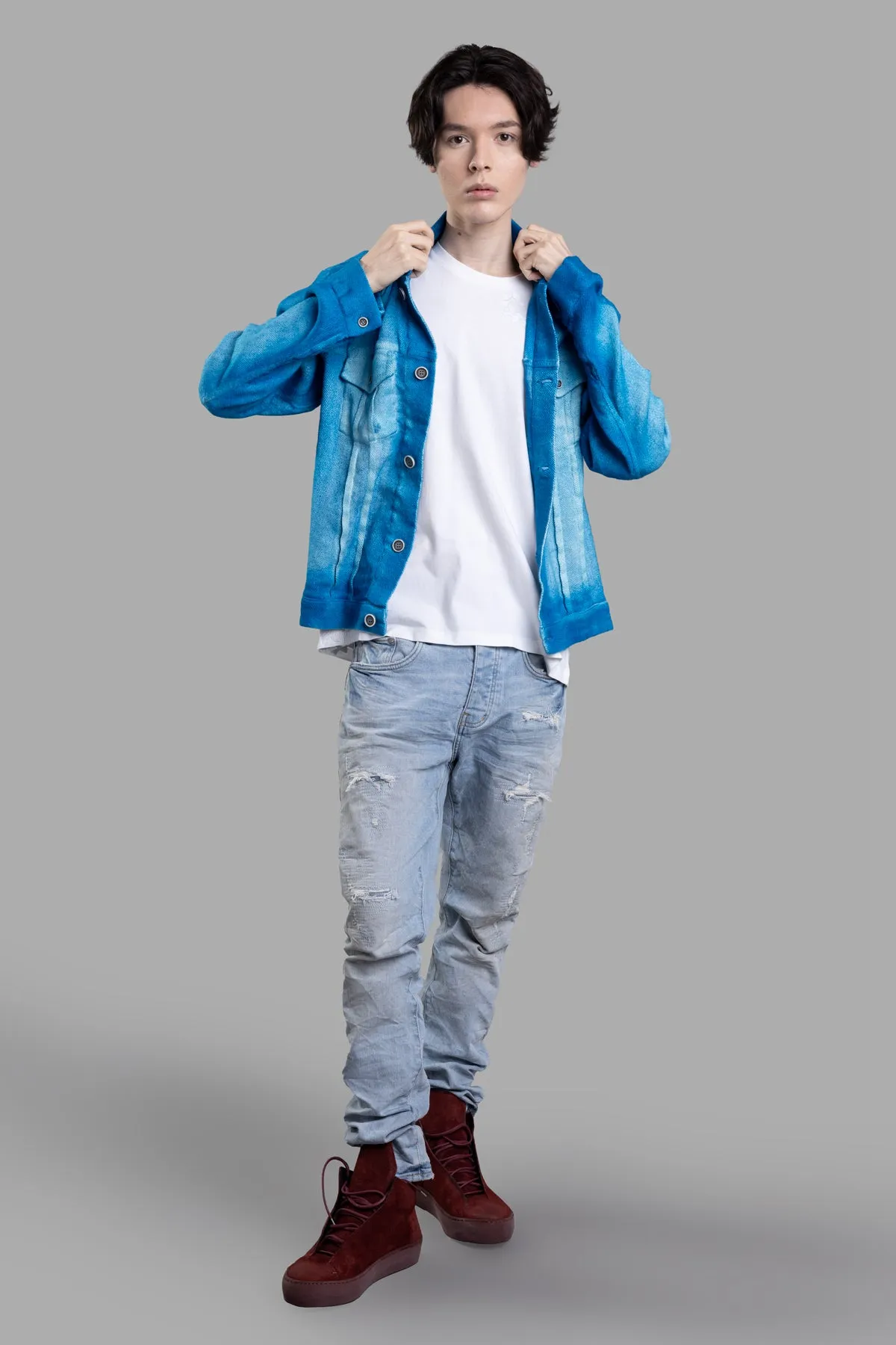 Blue Textured Jacket sold by Plus Zero Concept Store