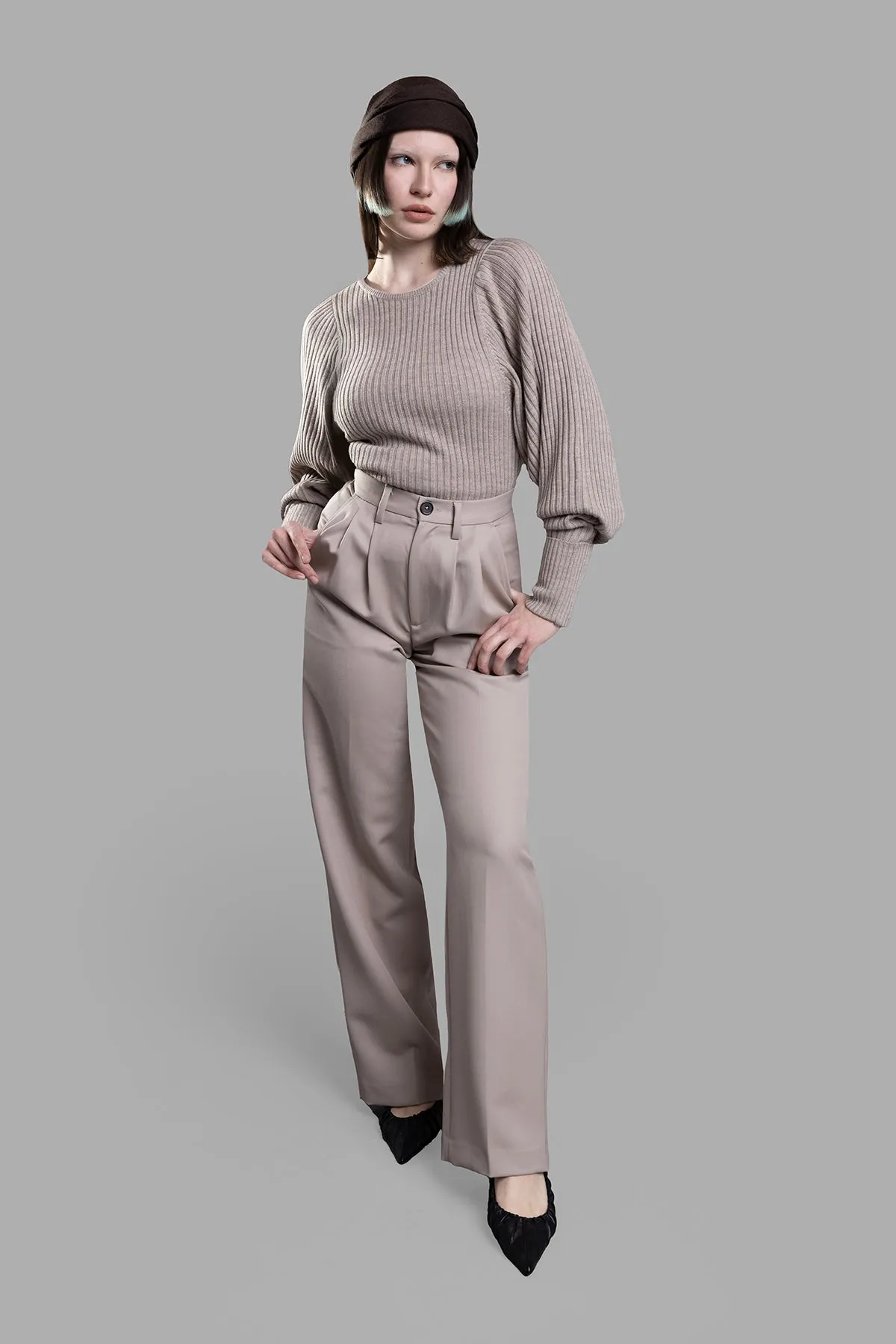Pleated Taupe Pants sold by Plus Zero Concept Store