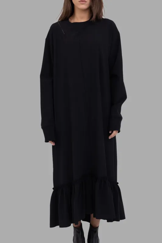 Oversized Ruffle-Hem Jersey Dress in Black sold by Plus Zero Concept Store