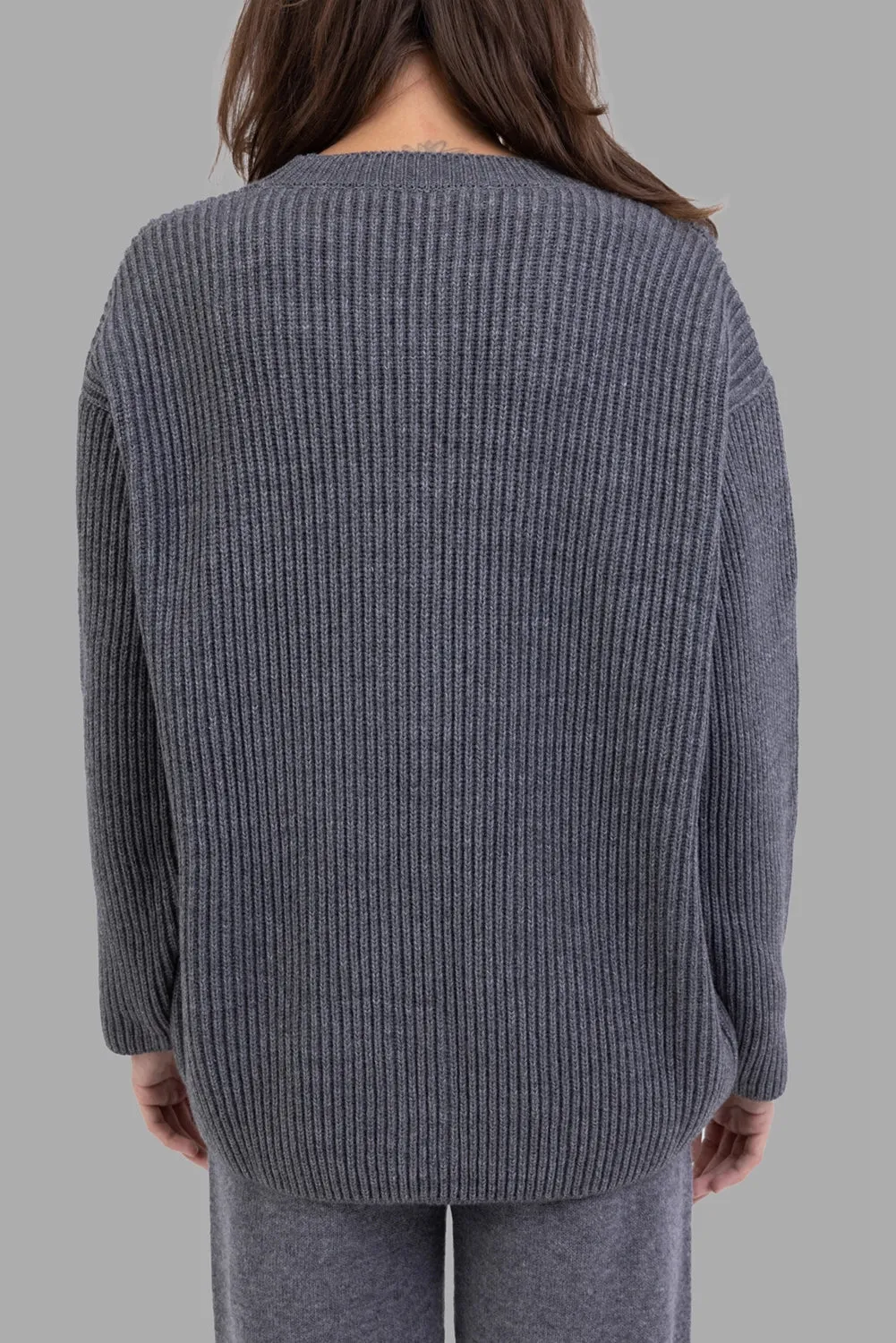 Ribbed V-Neck Cardigan in Grey Melange sold by Plus Zero Concept Store product image thumbnail 3