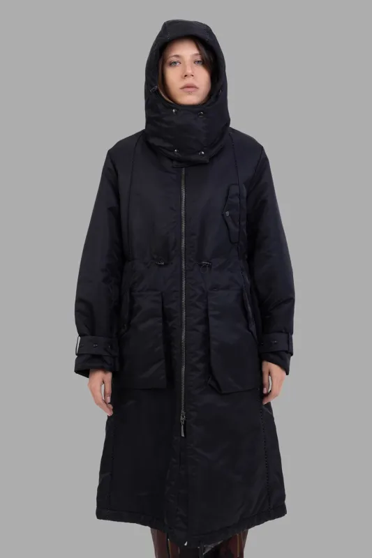 Long Hooded Thindown Parka in Black sold by Plus Zero Concept Store