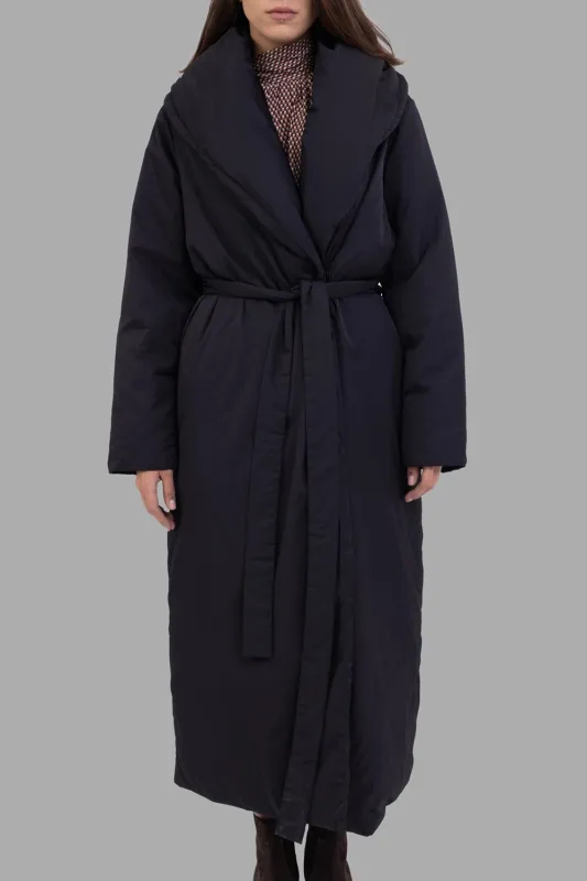 Charlot Padded Wrap Coat in Black sold by Plus Zero Concept Store