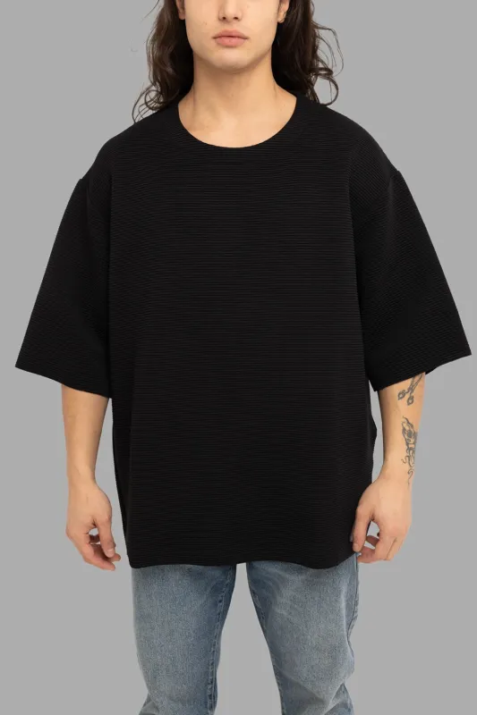 Oversized Ribbed T-Shirt in Black sold by Plus Zero Concept Store