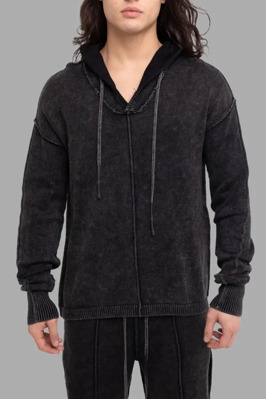 Knit Hoodie with Raw Seams in Black sold by Plus Zero Concept Store