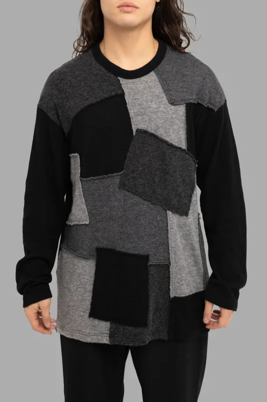 Patchwork Wool-Nylon Crewneck in Black/Grey sold by Plus Zero Concept Store