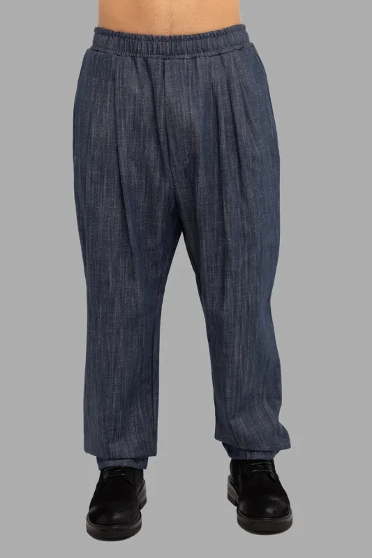 Pleated Jogger Trousers in Blue sold by Plus Zero Concept Store