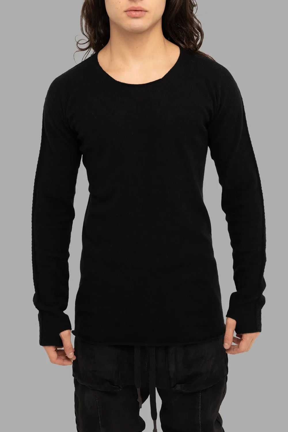 Fine-Knit Cashmere Crewneck in Black sold by Plus Zero Concept Store