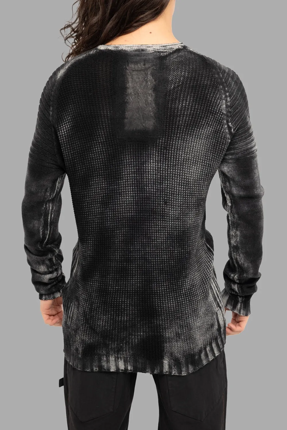 Leather-Effect Waffle-Knit Crewneck in Black sold by Plus Zero Concept Store product image thumbnail 3