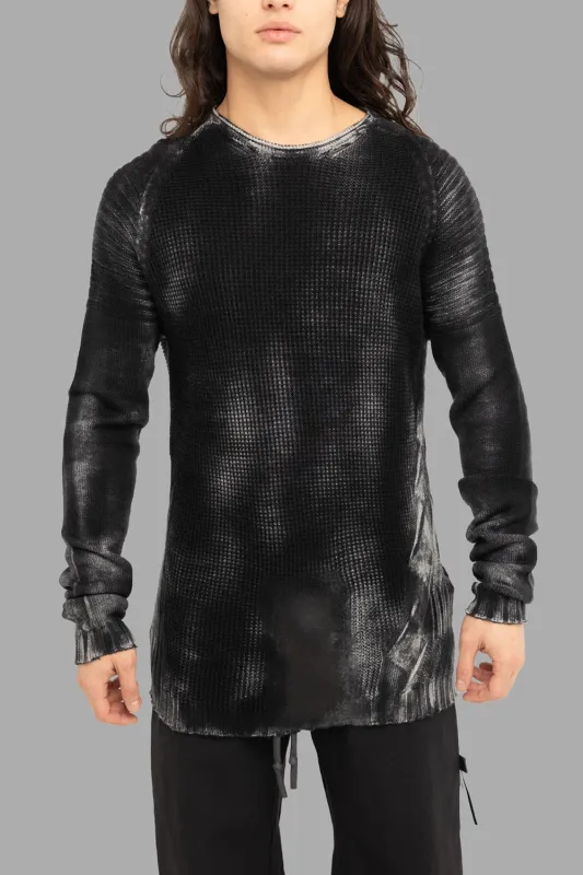 Leather-Effect Waffle-Knit Crewneck in Black sold by Plus Zero Concept Store