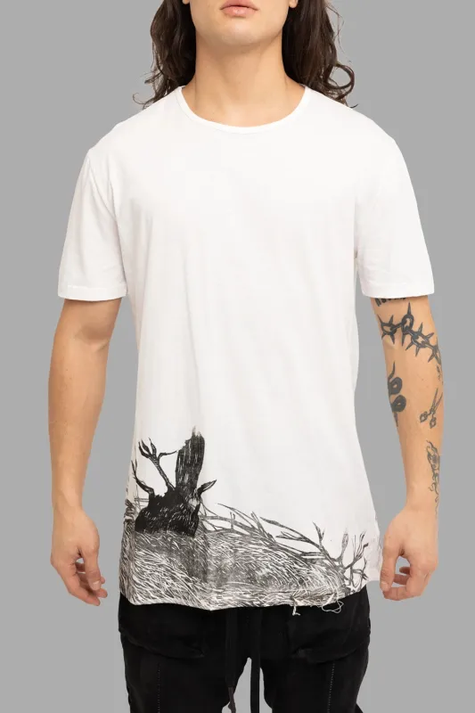 Graphic-Hem T-Shirt in White sold by Plus Zero Concept Store