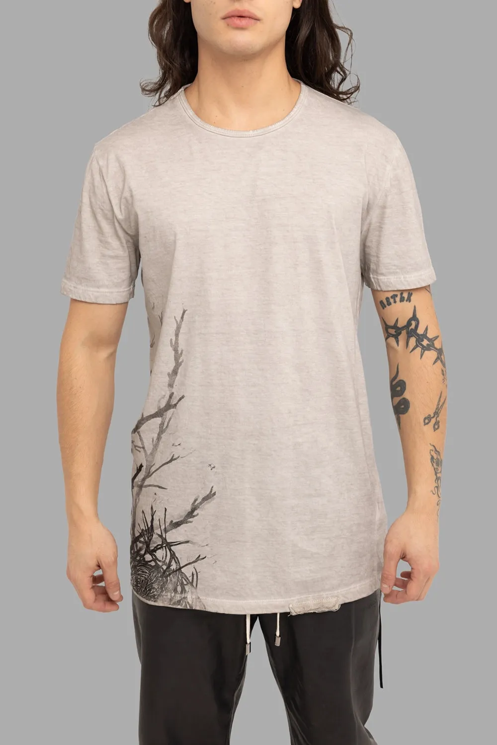 Grey Fade Branch-Print T-Shirt sold by Plus Zero Concept Store