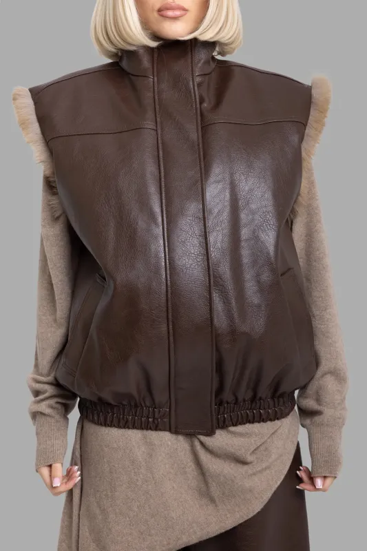 Brown Reversible Faux Leather Fur-Trim Vest sold by Plus Zero Concept Store