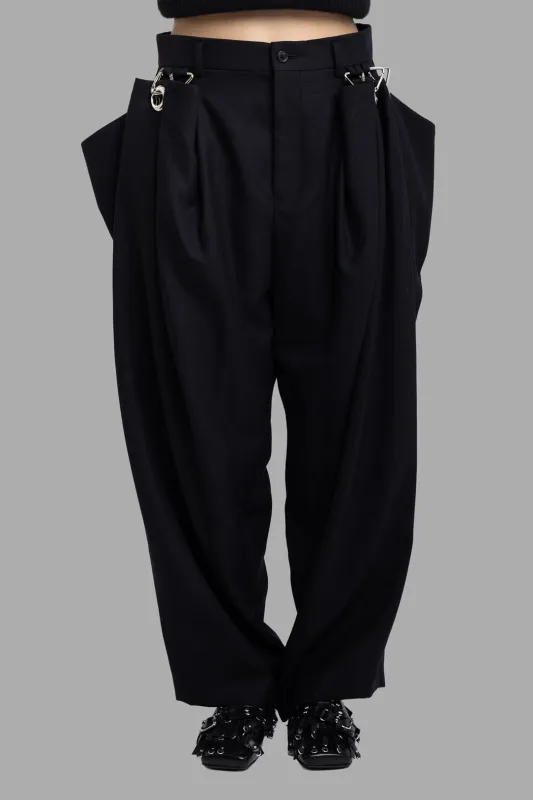 Black Wool Grommet Wide-Leg Trousers sold by Plus Zero Concept Store
